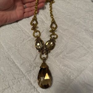 Gold-Tone Necklace with Brown Teardrop Pendant